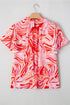 Artistic Muse Abstract Print Ruffle Cascade Mock Neck Blouse